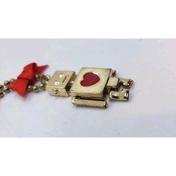 Cute Gold ROBOT and Love Pendant Necklace Arms Legs Move Red Bow Forever 21 - Picture 2 of 8